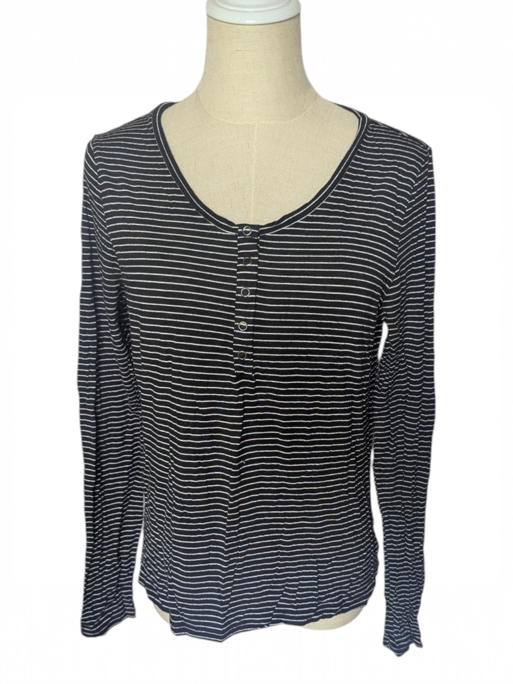 American Eagle Outfitters Soft Sexy Black Stripe Button-Down Top Large